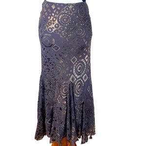 GOLD Brand Abstract Carbon Mermaid Midi Skirt 10/36